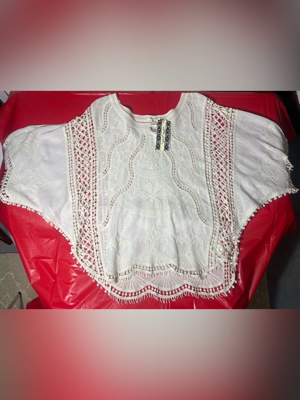 NWT! Ultra Pink Women’s Sz S White Crochet Poncho Peasant Blouse